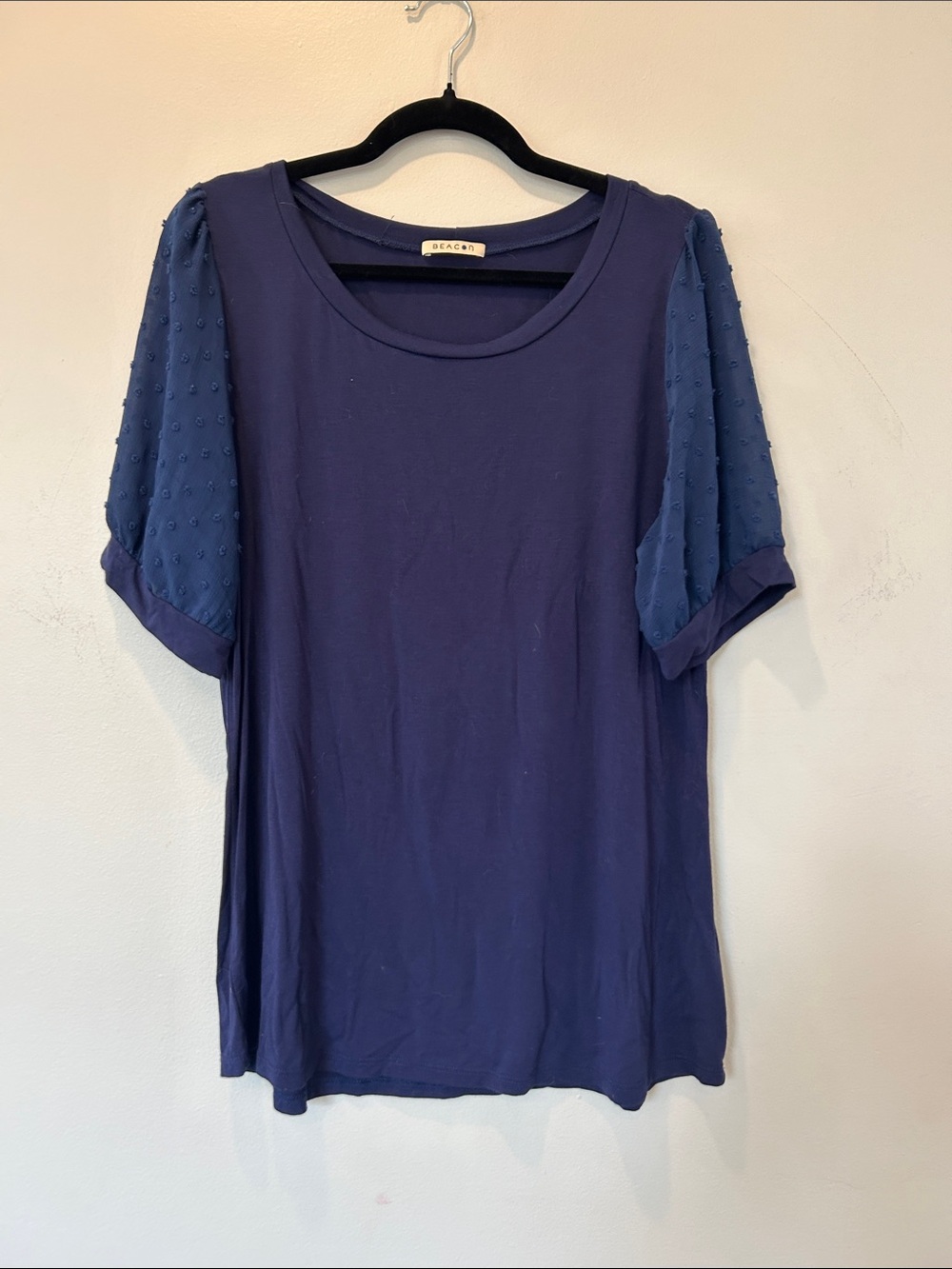 Beacon Navy Short Sleeve Tee with Dot-Textured Sleeves